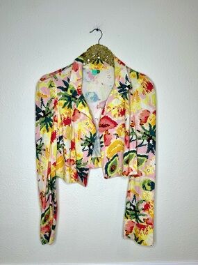 Farm Rio Tropical Fruit Colorful Floral Cropped Bolero Blazer S